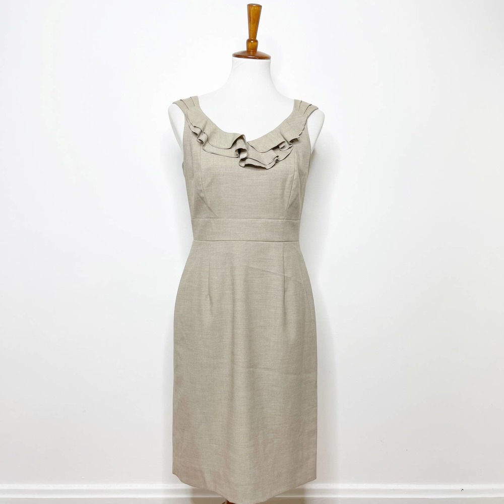 Antonio Melani Taupe Ruffle Bodice Sheath Dress